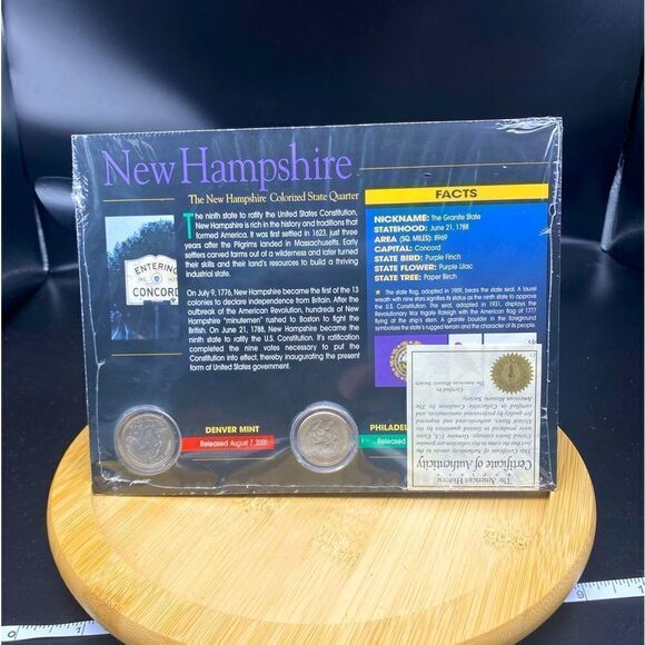 New Hampshire Colorized State Quarter NIOP w/cellophane wrap and COA - Picture 1 of 5